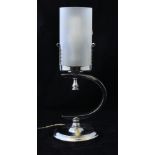 An Art Deco design chromium plated electric Table Lamp with cylindrical glass shade.