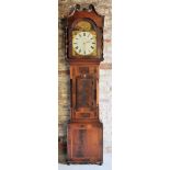 A mid 19th century Longcase Clock, the arched dial painted with classical ruins and inscribed "