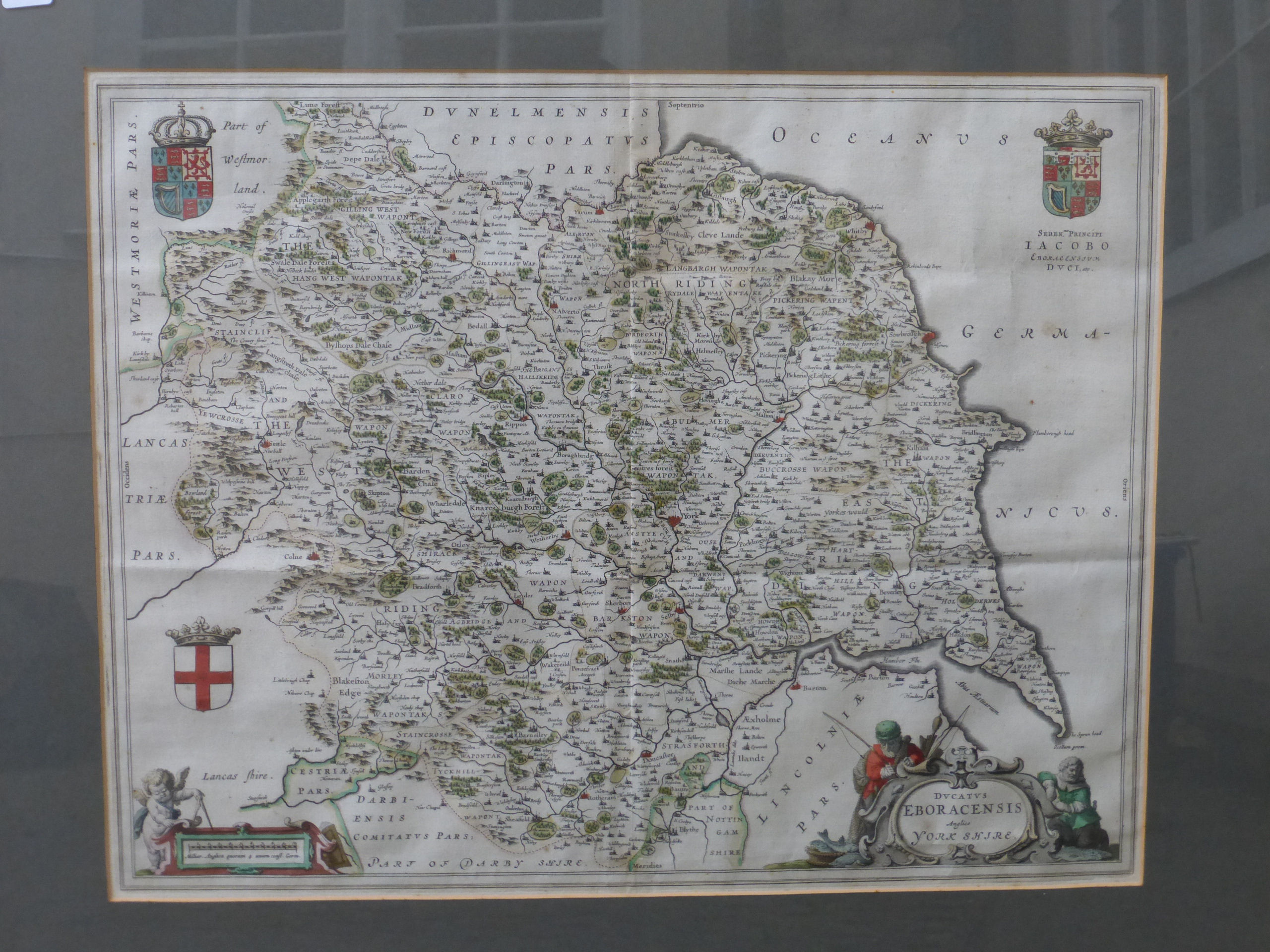 "Ducatus Eboracensis Anglice York Shire", Johannes Bleau, a Hand Coloured Map of Yorkshire in double