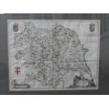 "Ducatus Eboracensis Anglice York Shire", Johannes Bleau, a Hand Coloured Map of Yorkshire in double