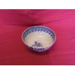 A 19th century Chinese Bowl decorated in blue and white with buildings, rocky outcrops, etc., 6 1/2"