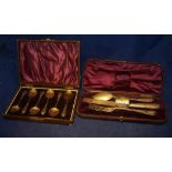 A Victorian silver Christening Set of Knife, Fork, Spoon and Serviette Ring with engraved