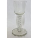 An 18th century Cordial Glass with bucket shape bowl and cotton twist stem on a circular foot, 6" (
