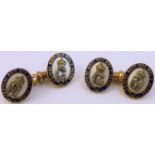 A pair of Royal Presentation mother of pearl and gold Cufflinks, each of oval form with diamond