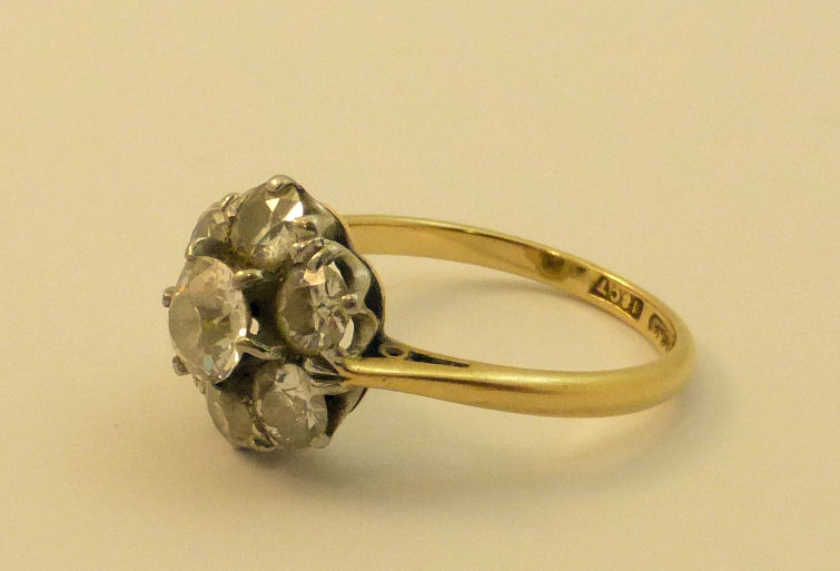 A gold seven stone diamond cluster Ring, marked 18ct plat. - Image 2 of 2