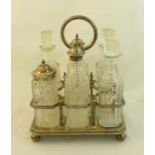 A Victorian silver Cruet Stand, the frame of rectangular form with bead border, the six divisions