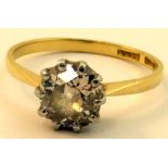 A gold solitaire diamond Ring, the Old European cut diamond in twelve claw setting, marked 18ct