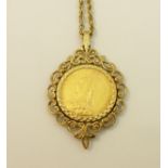 A Victorian gold Sovereign, 1890, in 9ct gold Pendant Mount, and an unmarked gold Chain, 21.5