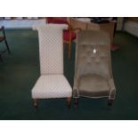 A Victorian Prie Dieu Chair with upholstered seat and back, on short turned supports, and one