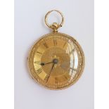An 18ct gold open face Pocket Watch, the case with engraved decoration and with engraved dial, in