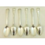A set of six Victorian silver shell and thread pattern Dessert Spoons, London 1857, maker: Samuel