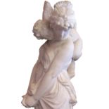 ANTONIO ROSSETTI; an Italian white marble group of Cupid and Psyche on a serpentine marble
