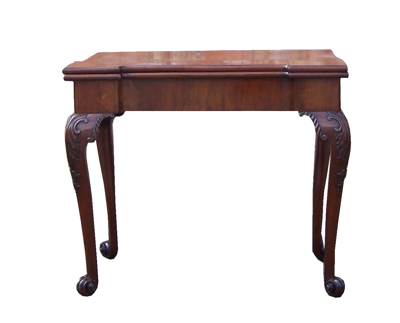 A late 18th century mahogany Card Table with fold-over oblong top, the interior baize lined and with