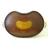 An Edwardian mahogany kidney shape Tray with shell inlaid decoration, galleried edge and brass