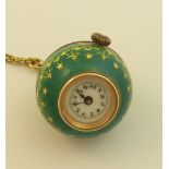An early 20th century continental enamelled silver gilt globe Fob Watch, the green guilloche