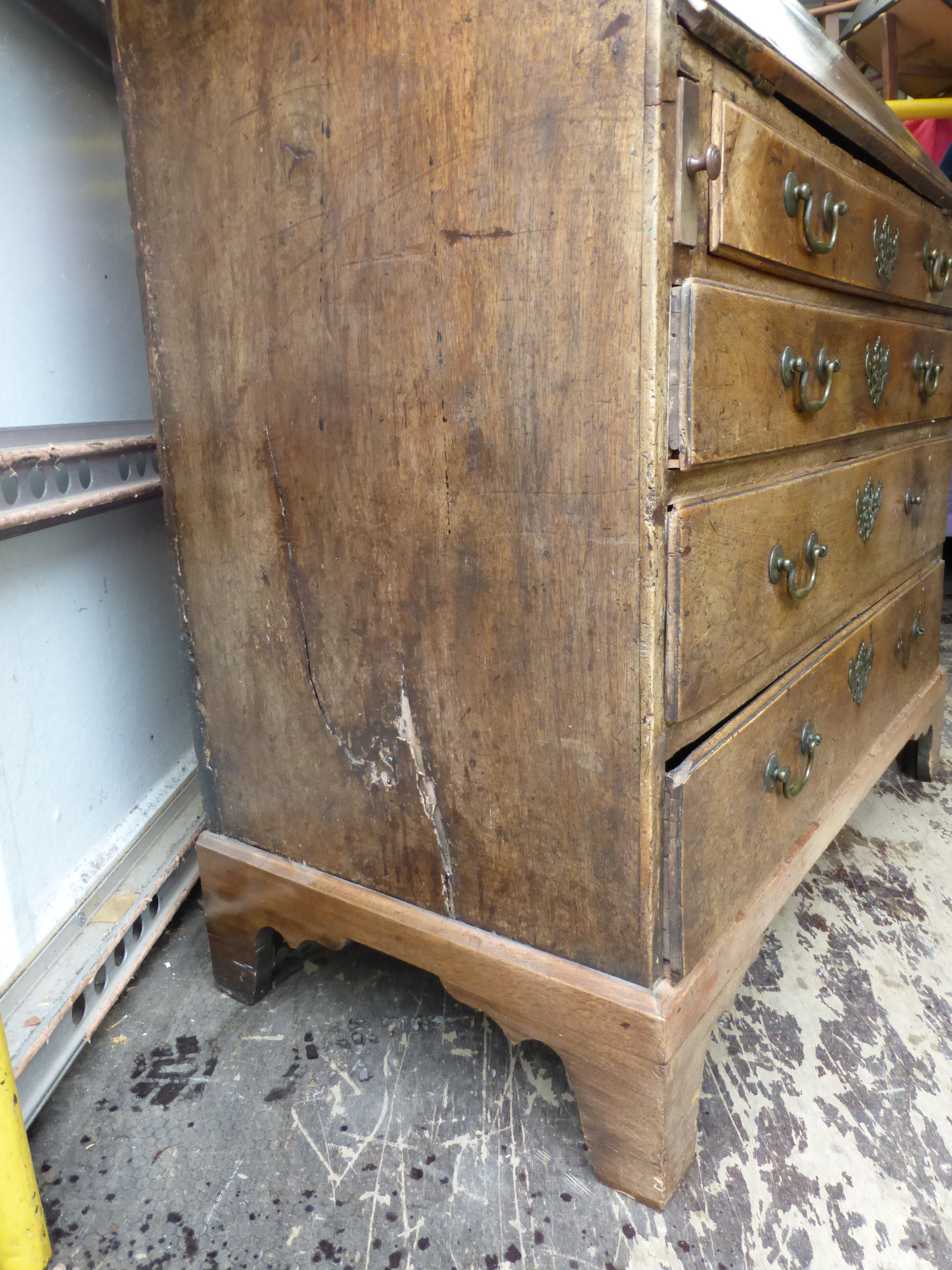 A George III mahogany Bureau, the interior fitted with small drawers, cupboard and pigeon holes, - Image 2 of 2