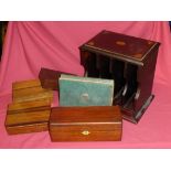 An inlaid mahogany Stationery Rack, a mahogany Jewellery Box, and various other boxes.