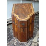 A George III mahogany Knife Box with crossbanded and inlaid decoration, hinged top (interior