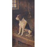 English School, Foxhound in a Stable, Oil on Canvas, 25" (64cms) 12 1/2" (31cms).