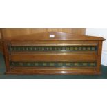 An oak and glazed Snooker Scoreboard with arched top, 36 1/2" (93cms) wide.