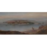 19th century English School, Mount Edgcumbe with ships of the line at anchor and other vessels,