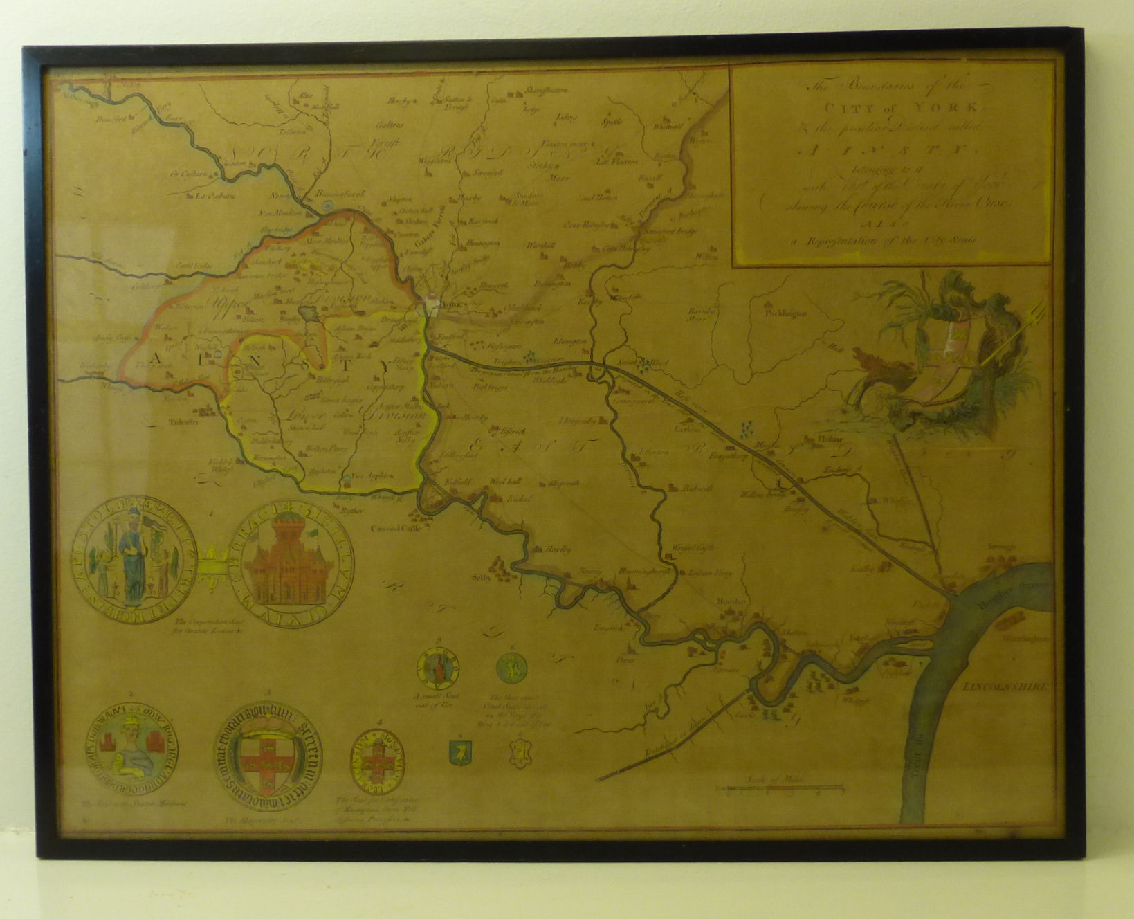 An antique Hand Coloured Map of the boundaries of the City of York and the District of Ainsty,