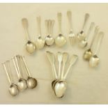 A set of five William IV silver fiddle pattern Teaspoons, London 1835, and other assorted silver Tea