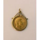 A 1906 gold Half Sovereign in 9ct gold Pendant mount.