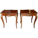 A pair of 19th century continental king wood and walnut Side Tables of serpentine outline, the top