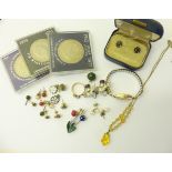 A gold stone set Dress Ring, a Lady's Wristwatch in 9ct gold case, and items of Costume Jewellery.