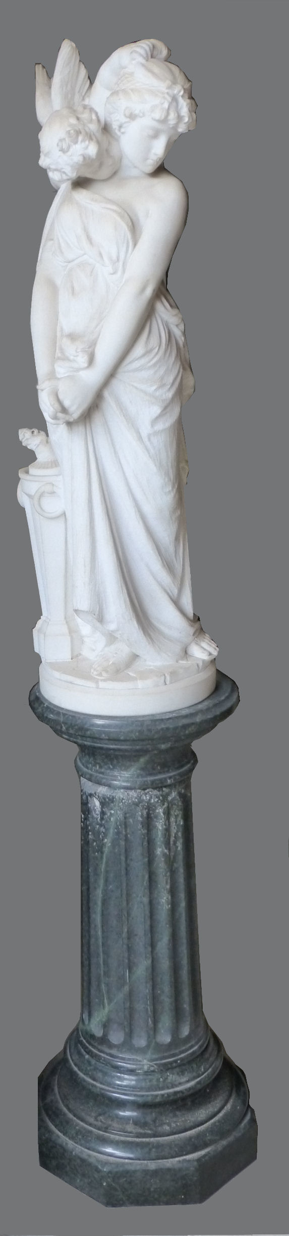 ANTONIO ROSSETTI; an Italian white marble group of Cupid and Psyche on a serpentine marble - Image 2 of 2