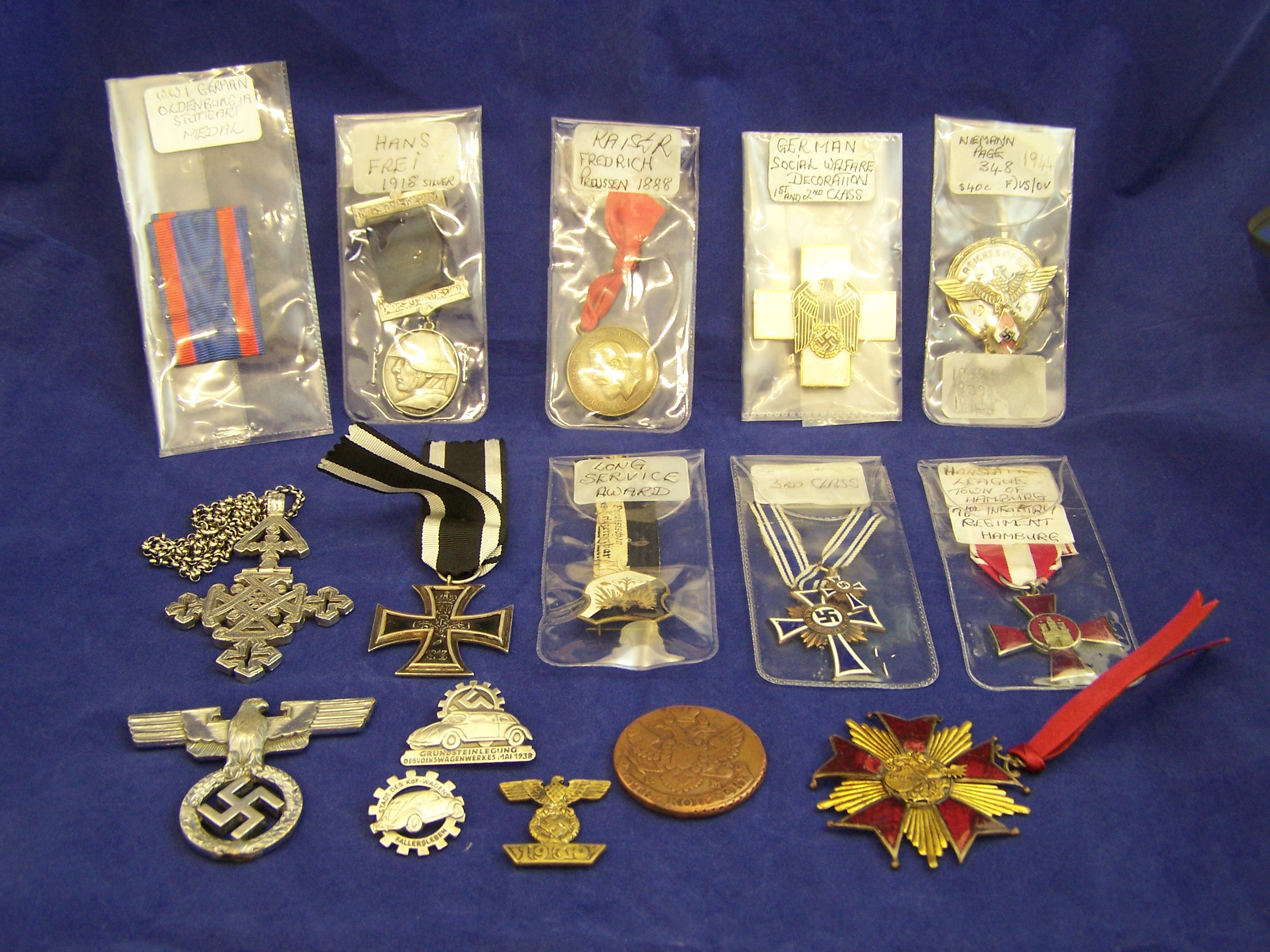 A Hanseatic Hamburg League Medal, a German Mothers Cross, Social Welfare Decoration, and various