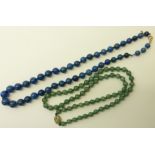 A single row of Aventurine Quartz Beads with filigree clasp, and a row of graduated blue hardstone