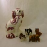 A Beswick Model of a Collie, Beswick Bulldog, Beswick Spaniel decorated in pink lustre, and two