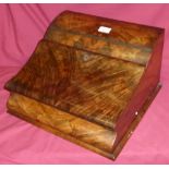 A Victorian figured walnut Table Writing Box with fold-out tooled leather writing slope and