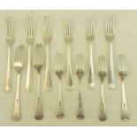 A suite of Dutch silver Flatware comprising eight table forks and four dessert forks, various