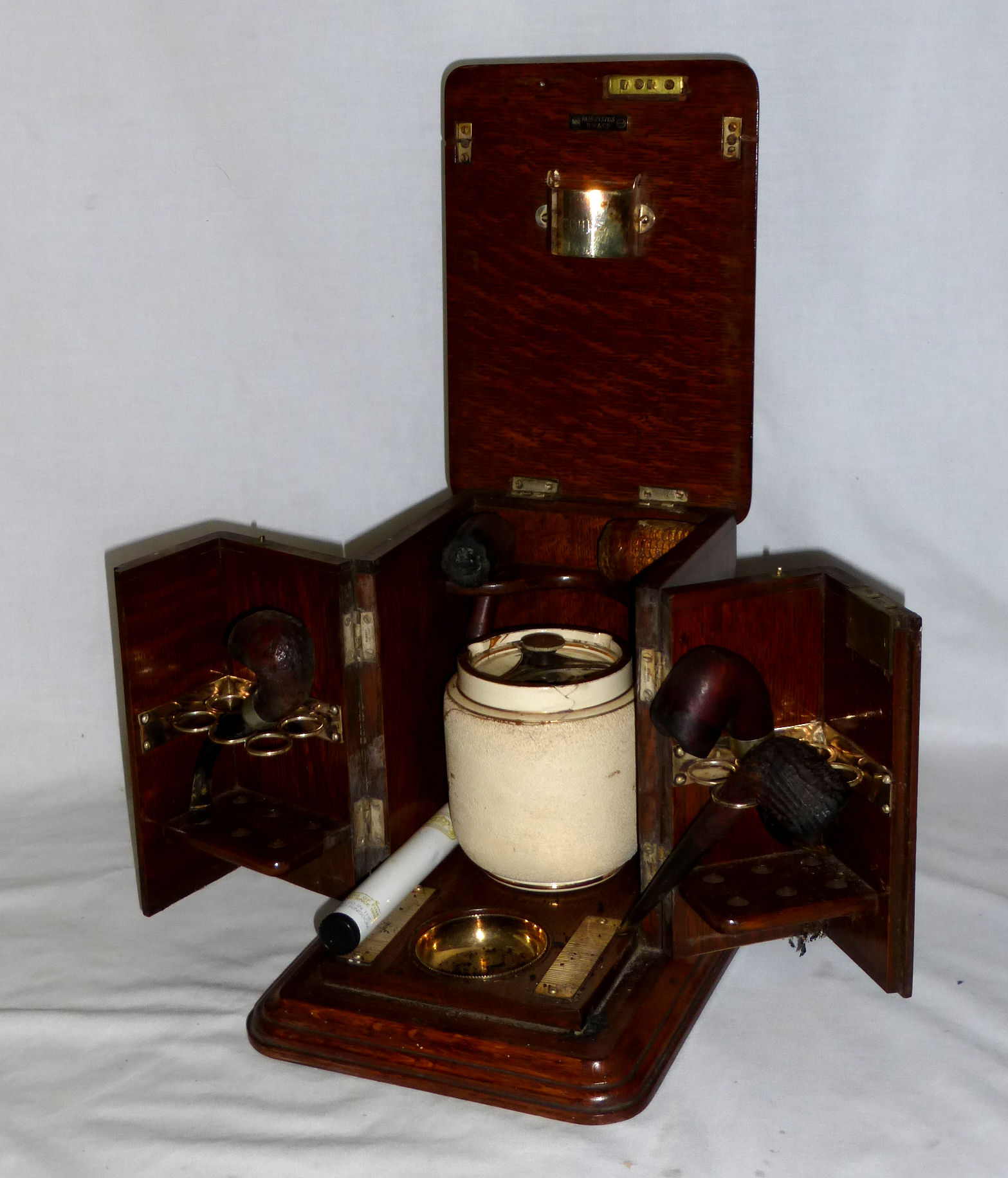 An Edwardian oak Smoker's Cabinet with hinged lid and divided front panelled door, the interior - Image 2 of 3