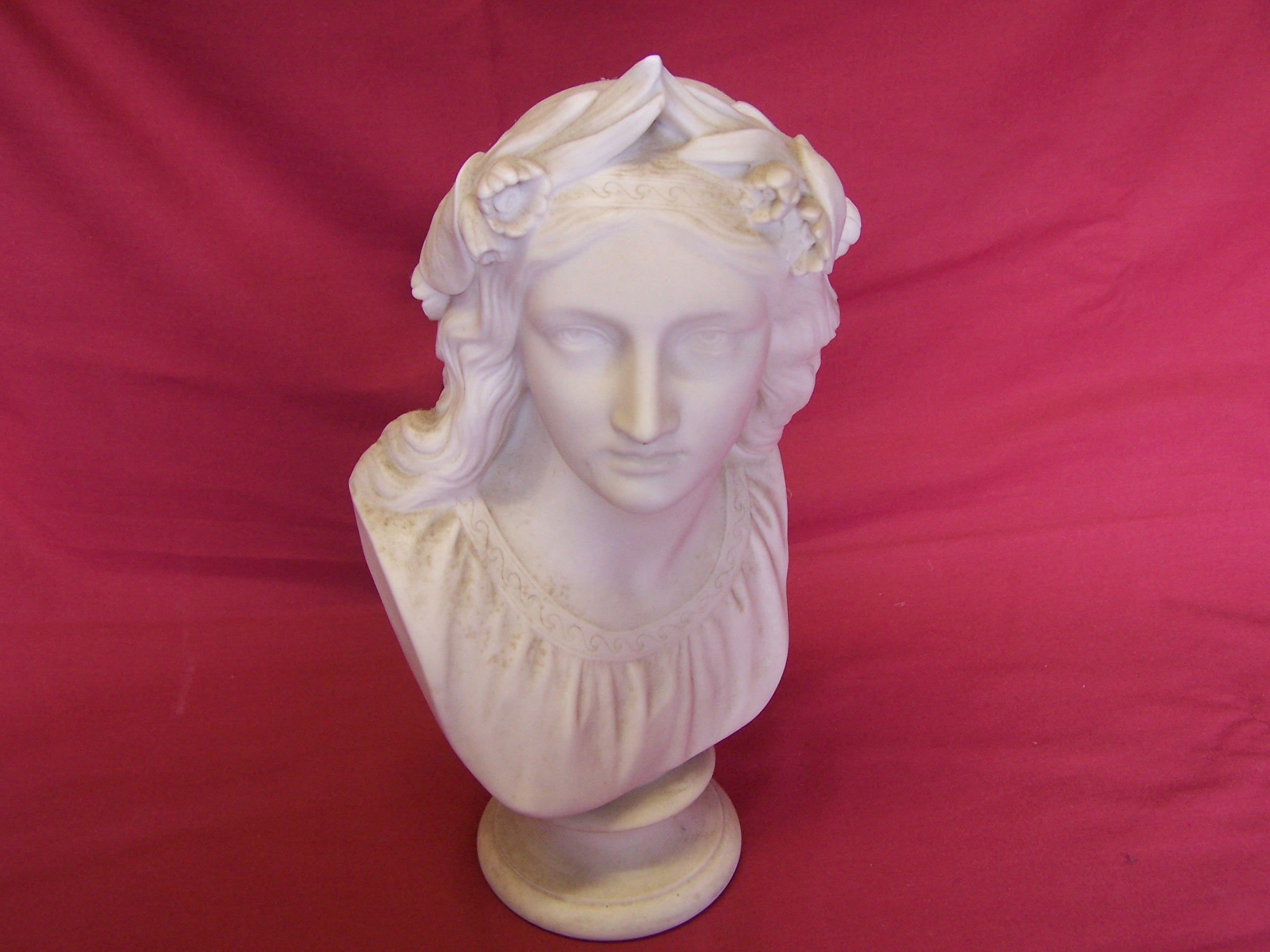 A Copeland Parian ware Bust of Oenone by W Marshall, 1860, the base inscribed "Crystal Palace Art