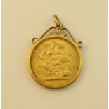 A 1967 gold Sovereign in 9ct. gold Pendant mount.