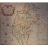 ROBERT MORDEN; Hand Coloured Map of Cumberland, 14 1/2" (37cms) x 16 1/2" (42cms), the reverse of