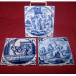 Three more Delft blue and white Tiles in religious subjects.