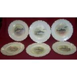 A set of six Royal Doulton named fish Plates, four painted by Wilson Junior, one by C Holloway,