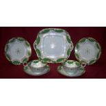 A Victorian Rockingham pattern Teaset decorated in cream, green and gilt, comprising eleven tea