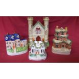 A Staffordshire Model of Stanfield Hall, a Staffordshire Pottery Model of a Castle Entrance, a