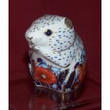 A Royal Crown Derby Poppy Mouse Paperweight with gold stopper, issued 1996.