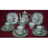 A Copeland Spode Coffee Set decorated in the Bermuda pattern comprising four cups and saucers,