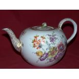 A 19th century Meissen circular Teapot decorated with flowers and gilt, and with bud lift, mark