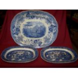 A mid 19th century William Ridgway Tyrolean pattern earthenware Meat Plate printed in blue and