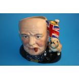 A character jug "Winston Churchill" D6907 colour variation with Union Jack and bulldog handle,