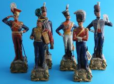 A Collection of sixteen Capo di Monte military figures, comprising two sets of six and a set of four